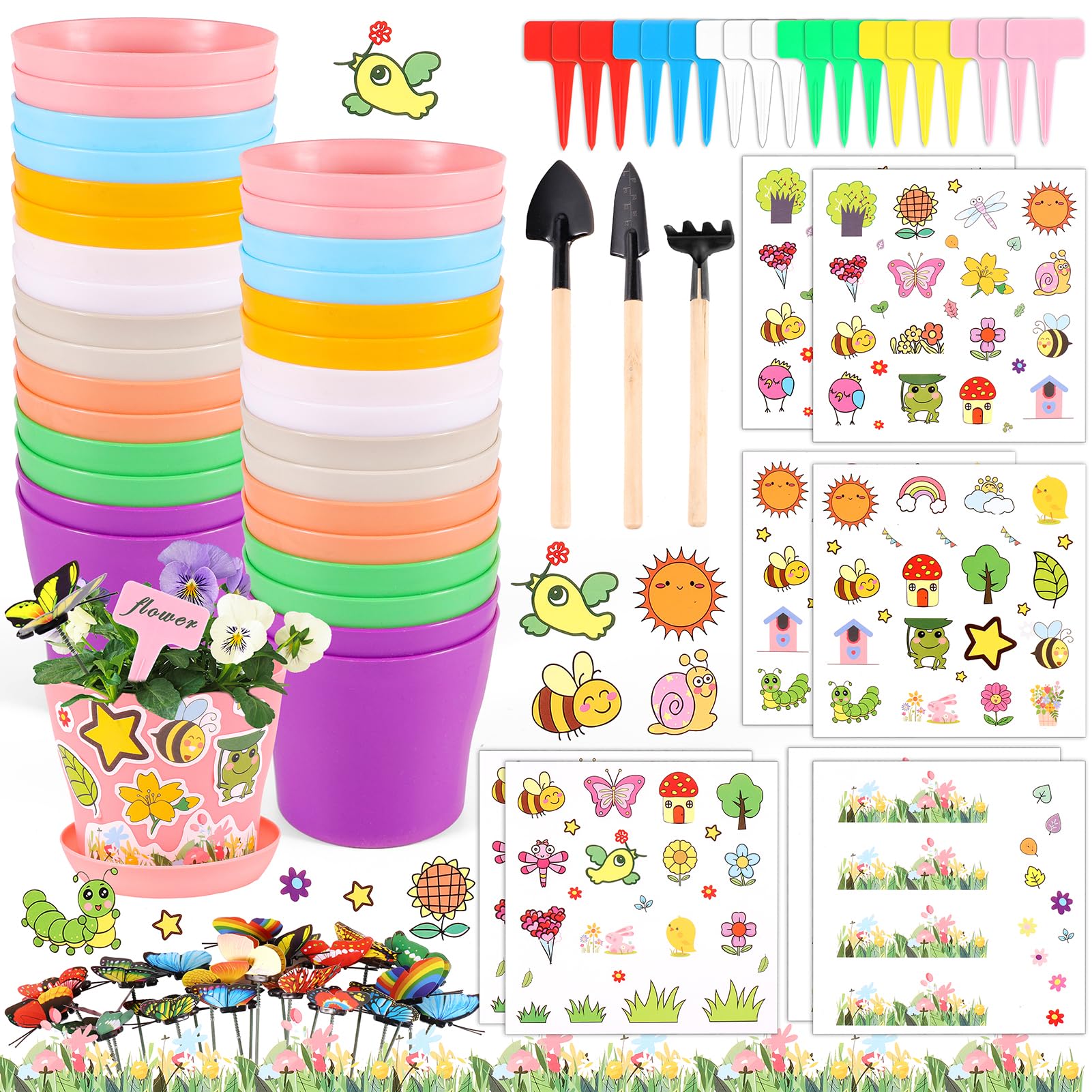 Aweyka 32-pack colorful plastic plant pots for indoor and outdoor gardening.
