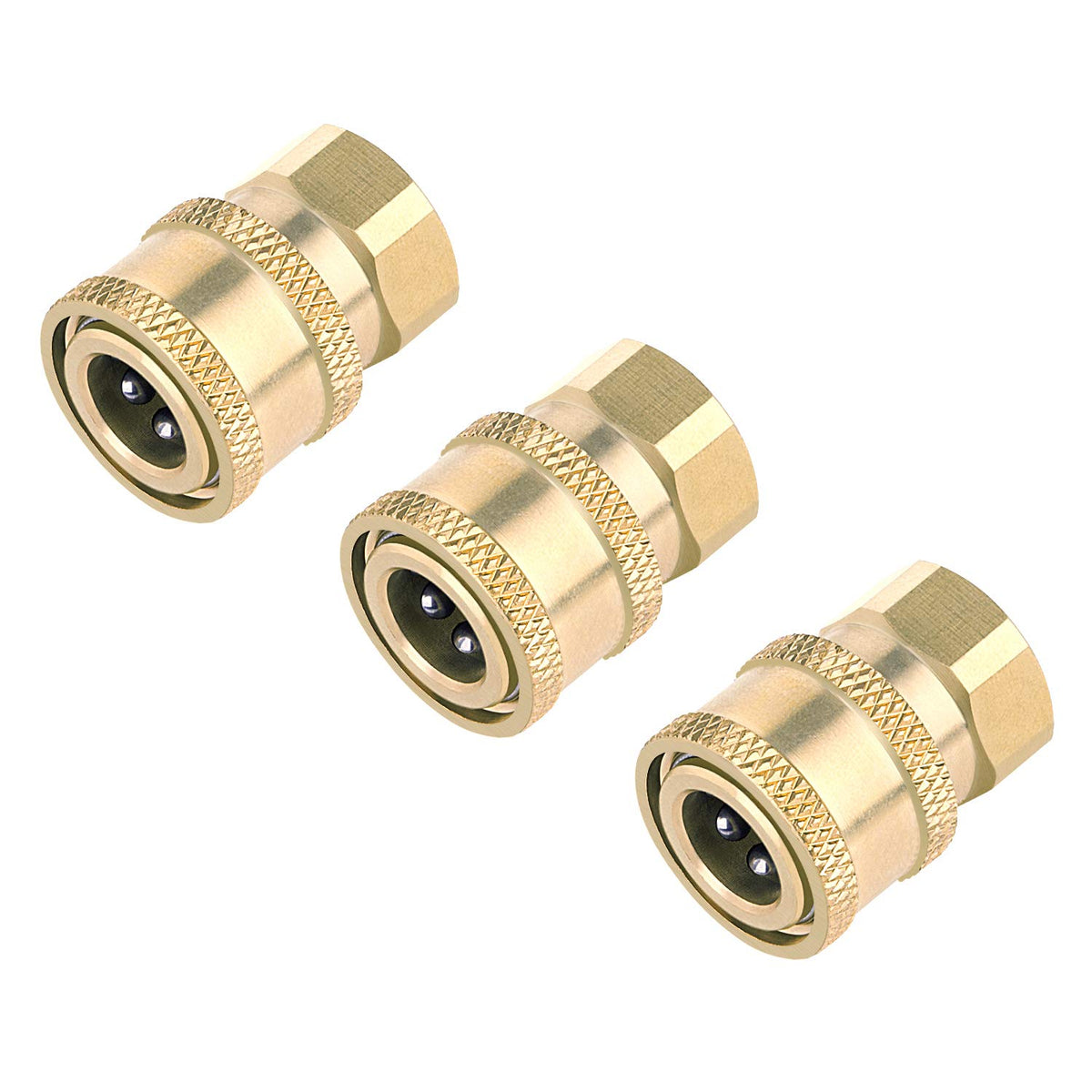 Awpeye brass quick-connect coupler with ball-lock for secure pressure washer connections.