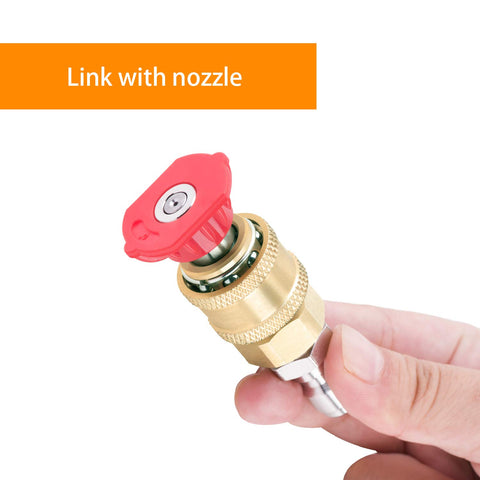 Awpeye pressure washer coupler in durable brass resists corrosion.