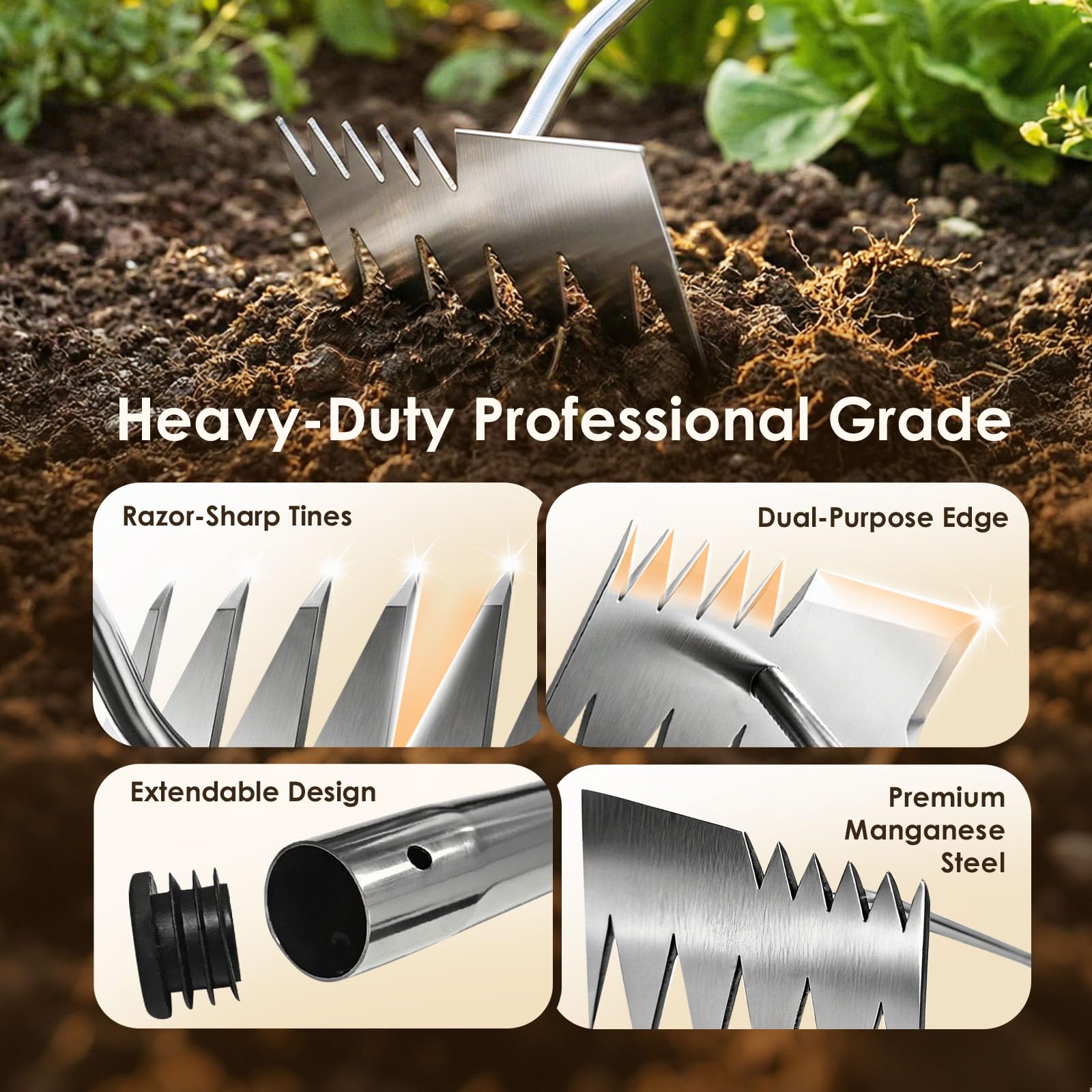 Awrose weed puller showing precision cutting blade near edge