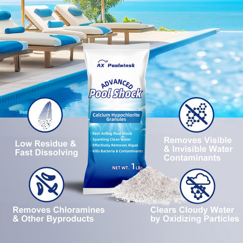 AX Poolwinsk calcium hypochlorite granules closeup for fast-acting sanitizing power