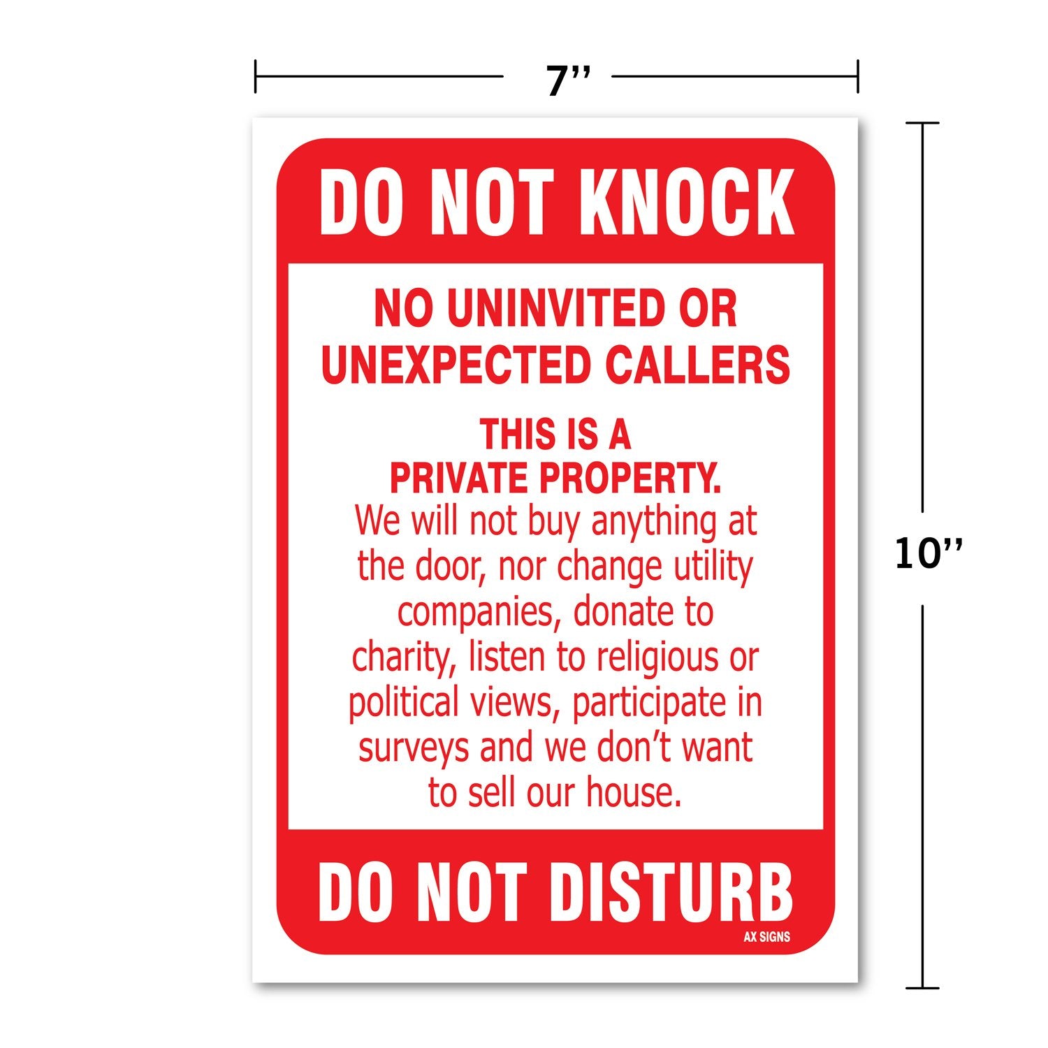 AX Signs no-soliciting sign adhesive back for exterior mounting.