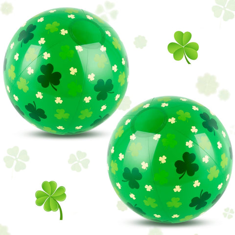 AXBMM 8-inch green shamrock inflatable ball for pool decor and outdoor fun.