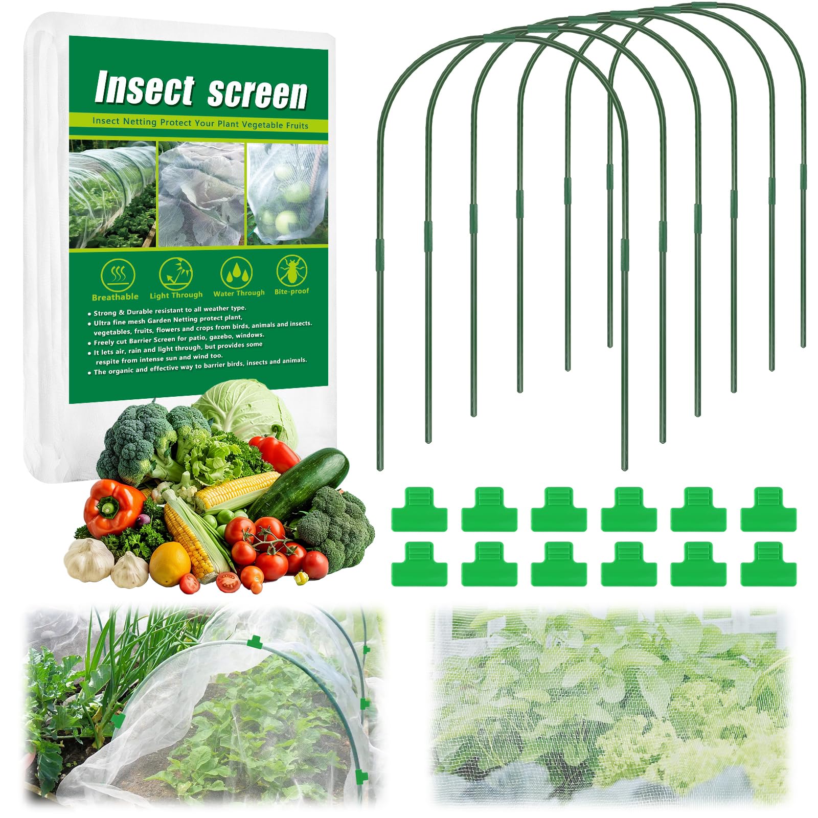 Axcoix 10x33 ft garden netting kit over raised bed for pest protection