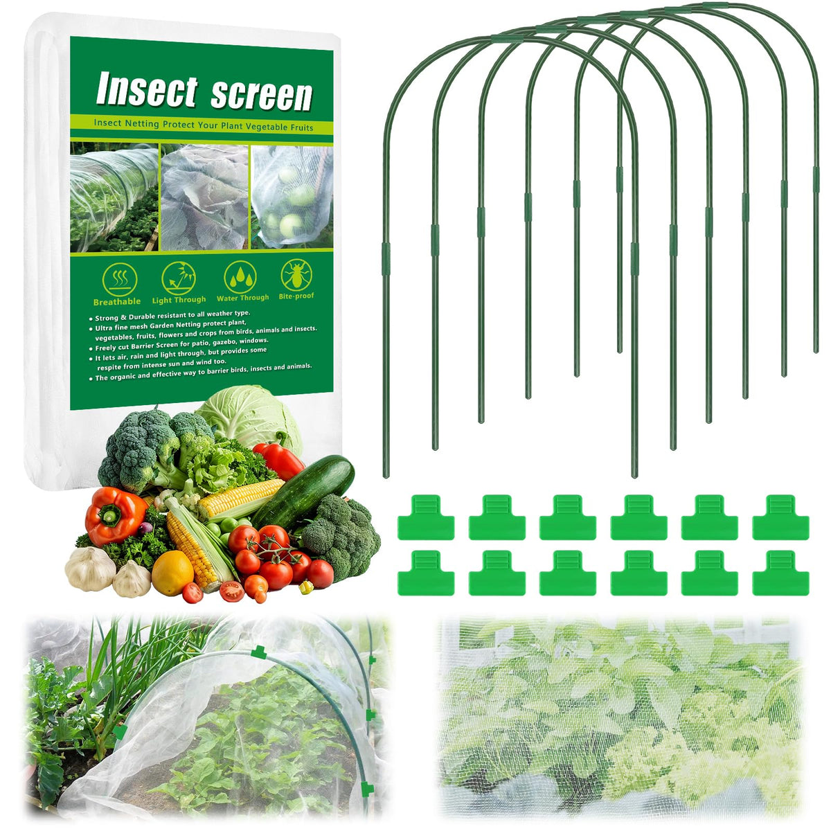 Axcoix 10x33 ft garden netting kit over raised bed for pest protection