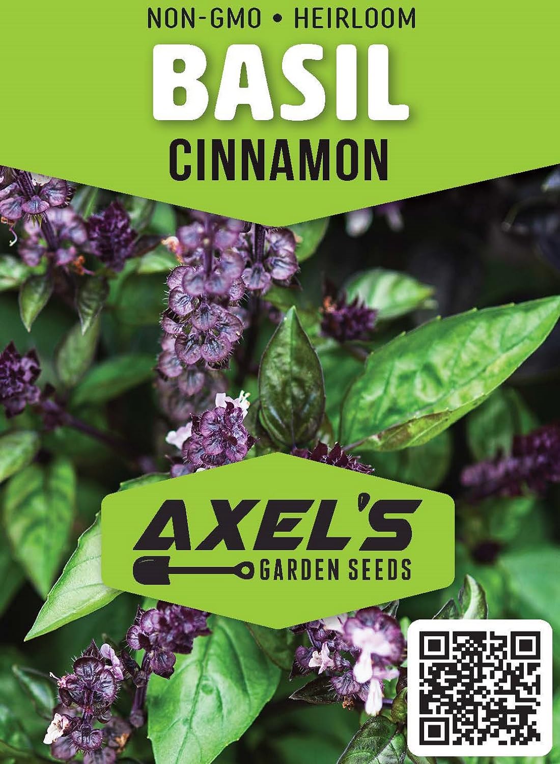 Axel's Garden Seeds Cinnamon Basil leaf closeup with vibrant purple stems