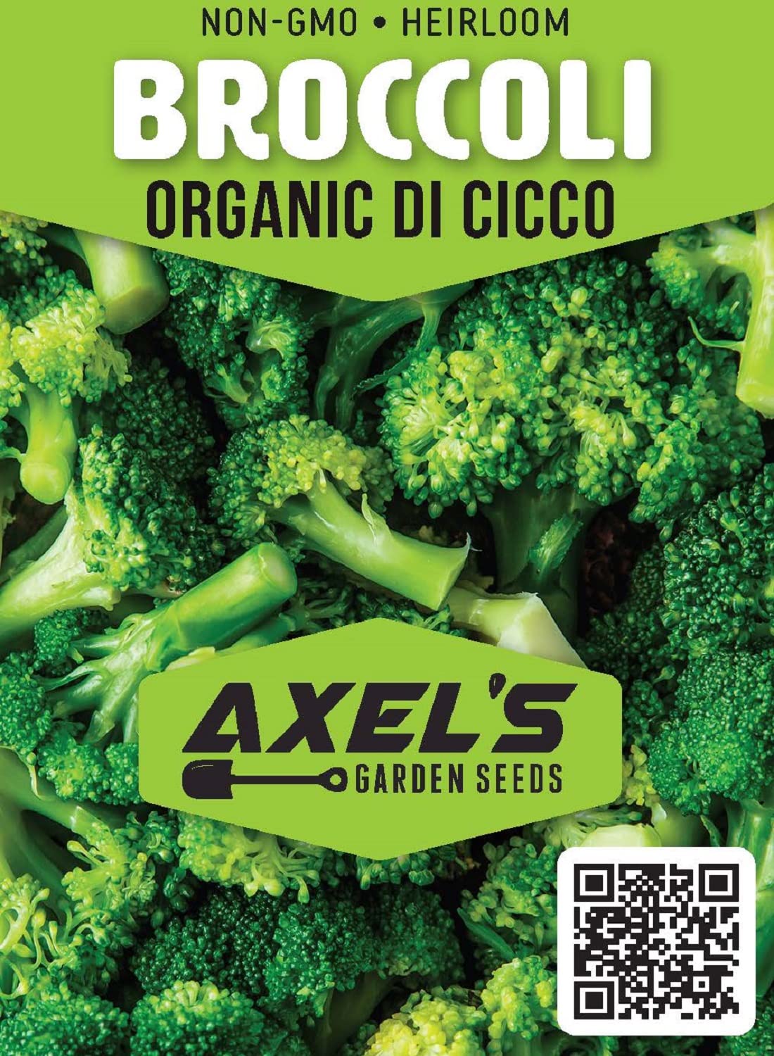 Axel's Garden Seeds back of packet explains growing steps and timing for fresh broccoli.