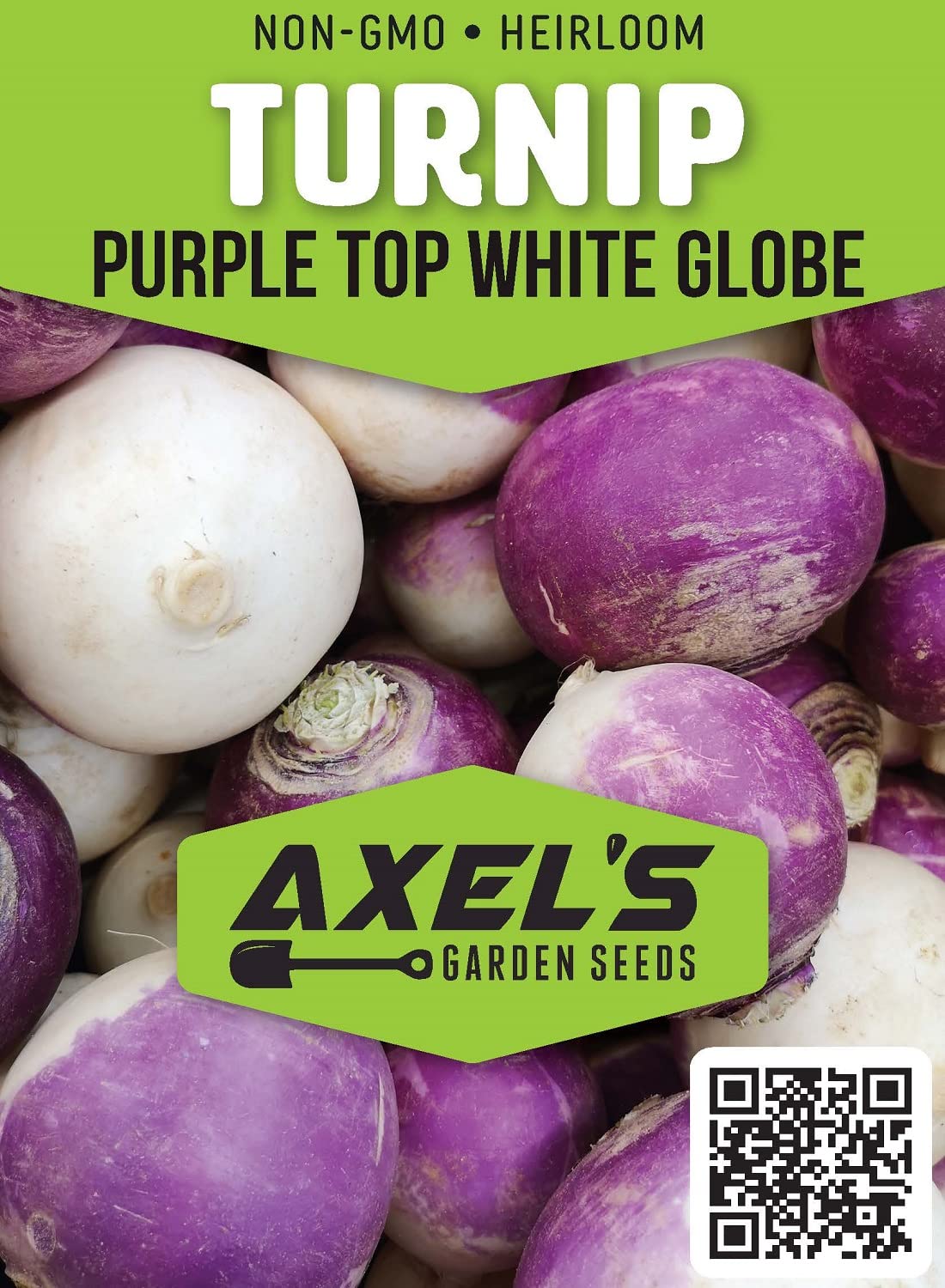 Axel's Garden Seeds purple top turnip illustration showing mature root for cool-season harvest.