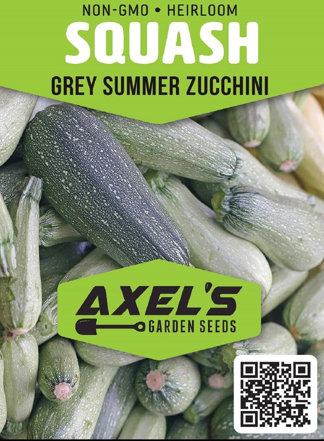 Axel's Garden Seeds zucchini grey seed packet back with growing instructions