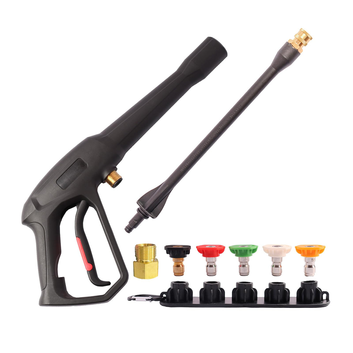 Axfvd pressure washer spray gun ready for versatile cleaning on driveways and vehicles.