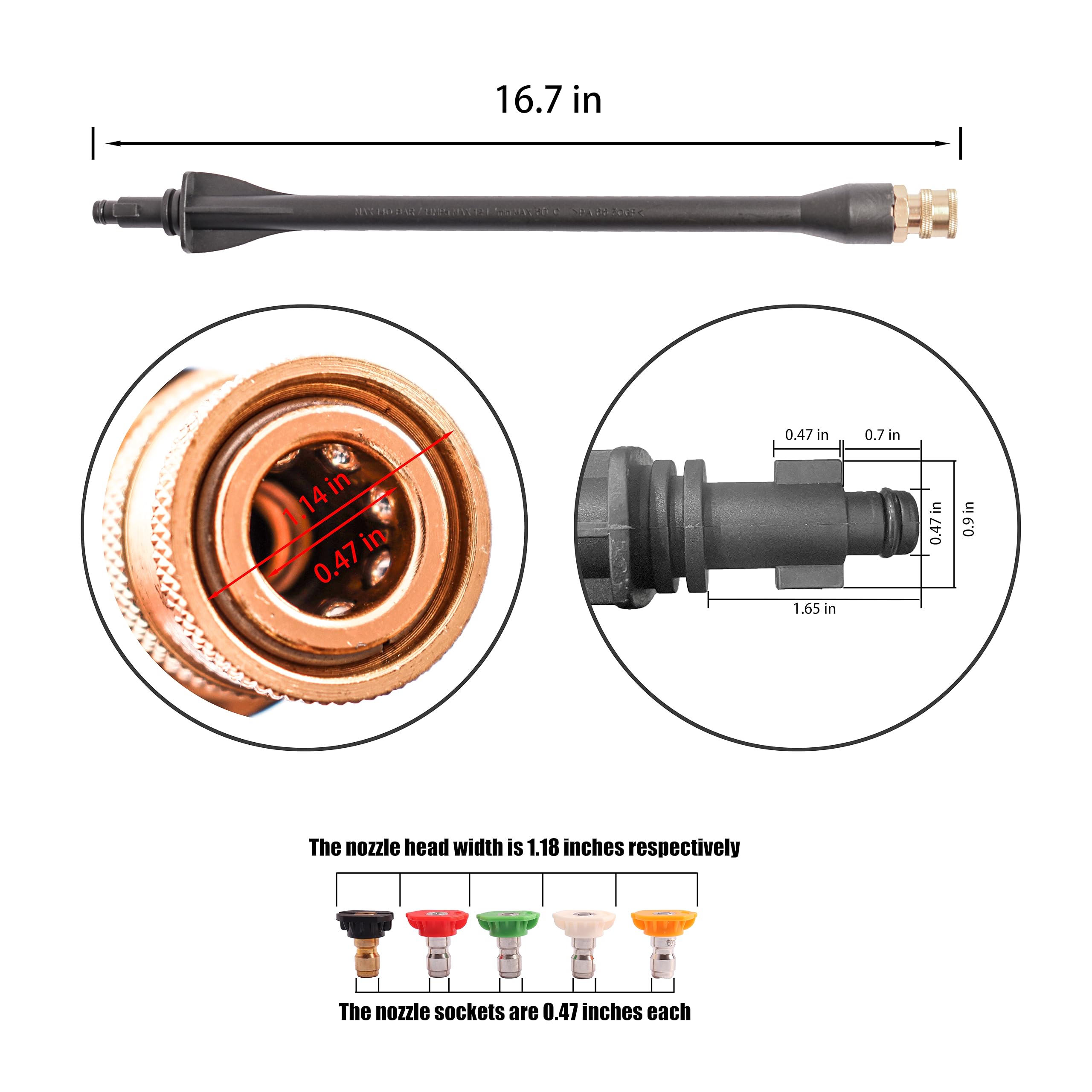 Axfvd 16-inch wand extends reach for efficient high-pressure cleaning.