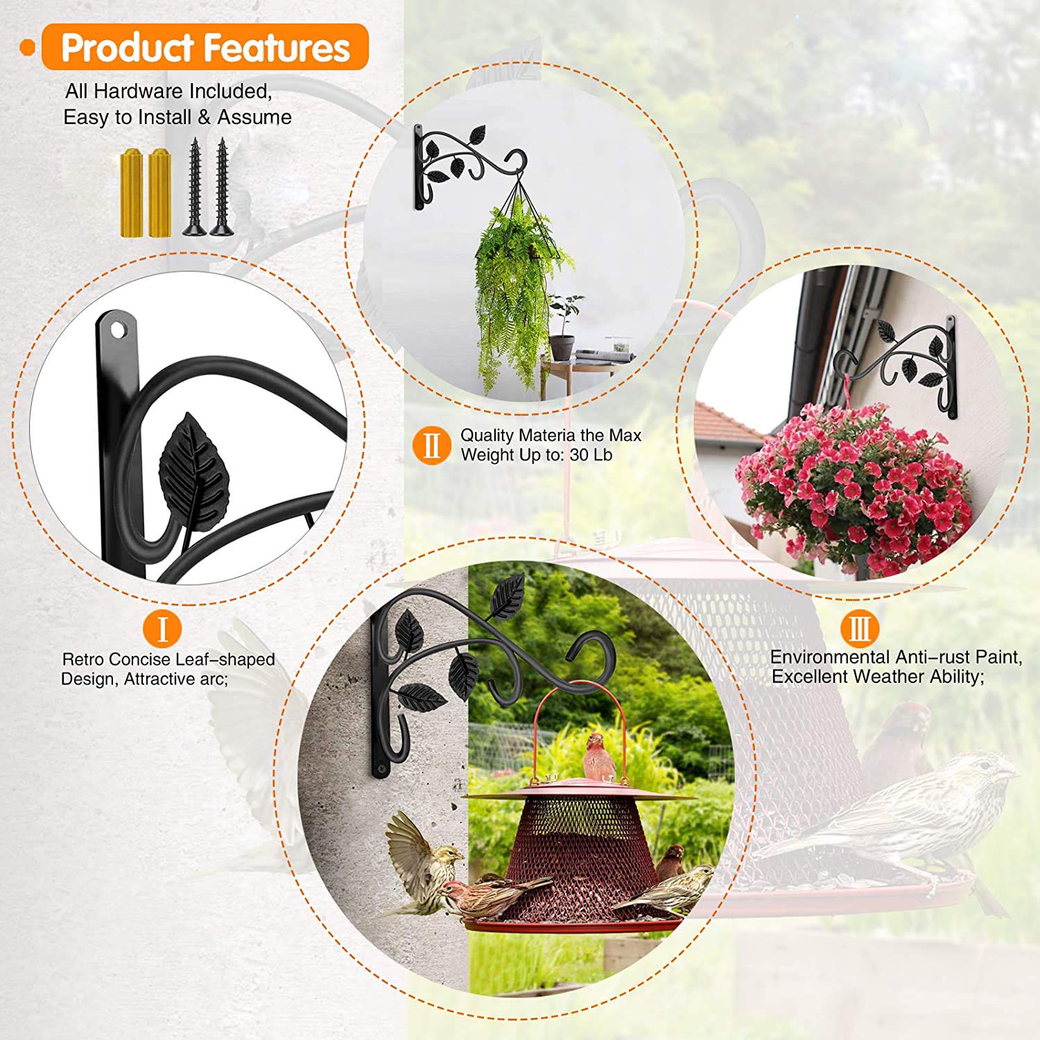 Axgo rust-resistant iron plant hanger ideal for weather-exposed spaces.