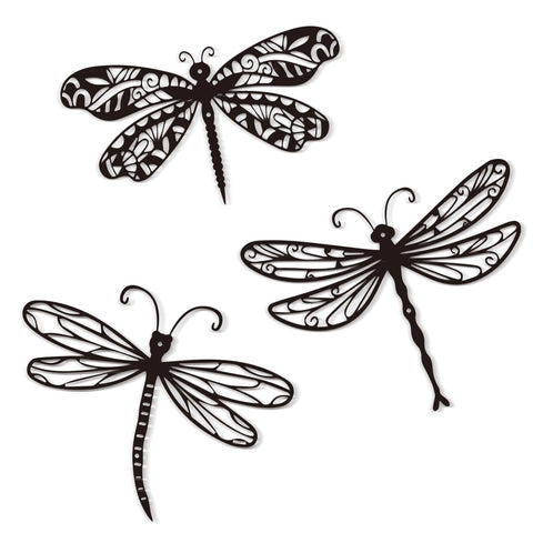 AXHoustake large dragonflies wall art 3-pack adds dramatic color to outdoor walls and patio spaces.