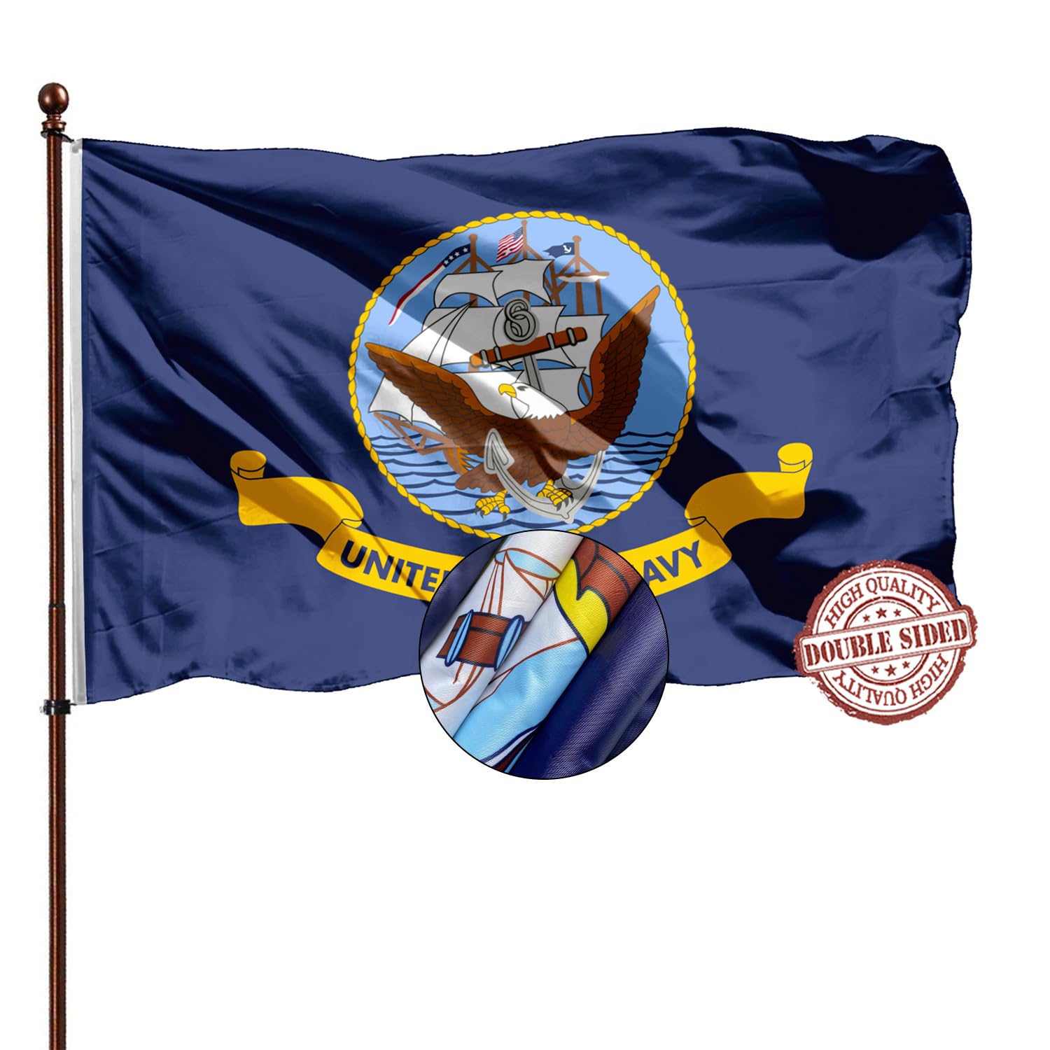 AXJBW double-sided navy flag 3x5 front view with vivid colors for outdoor display.