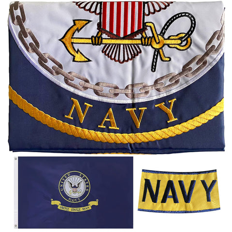 AXJBW embroidered navy flag front view showing double-sided visibility.