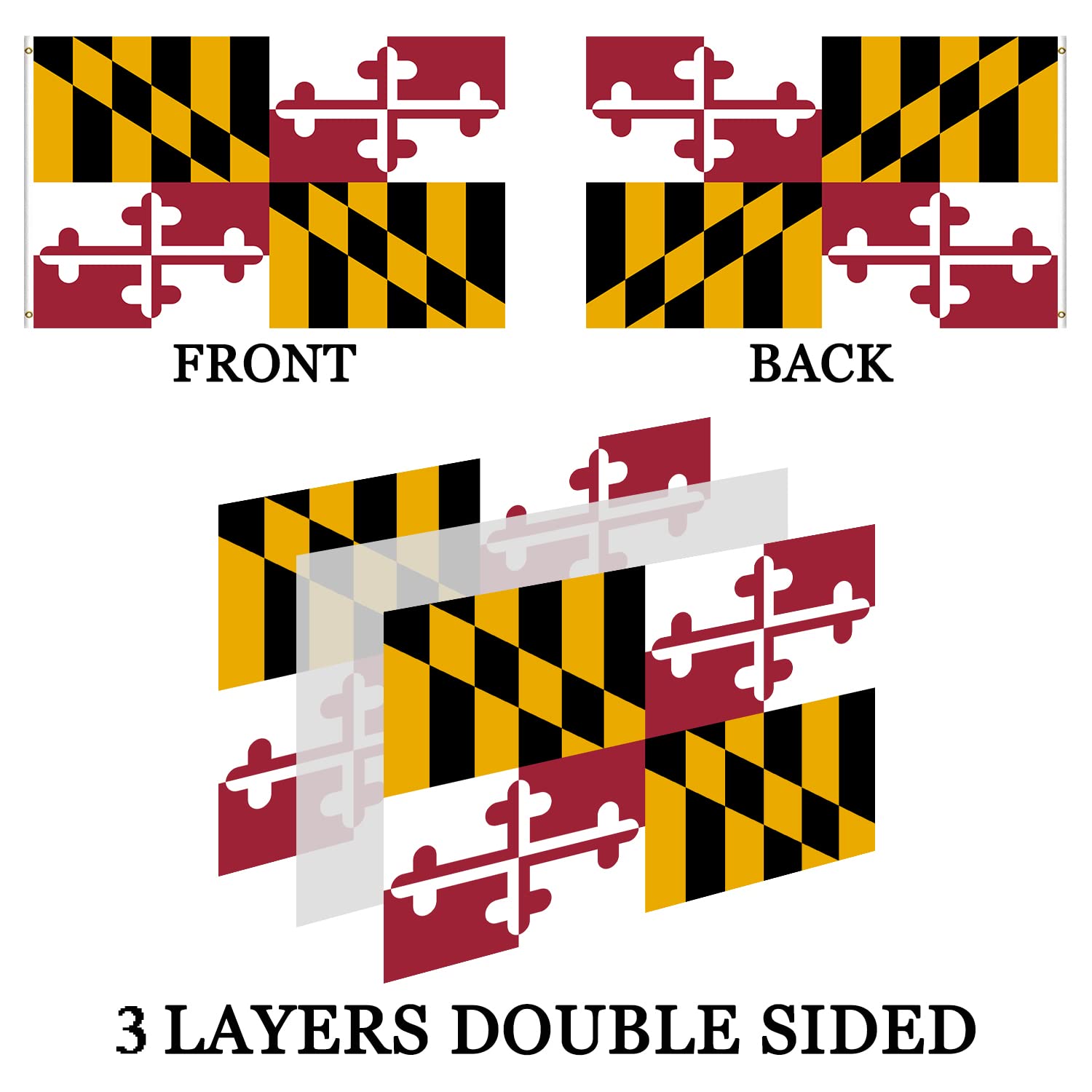 AXJBW Maryland state flag three-ply 240D for durable outdoor use