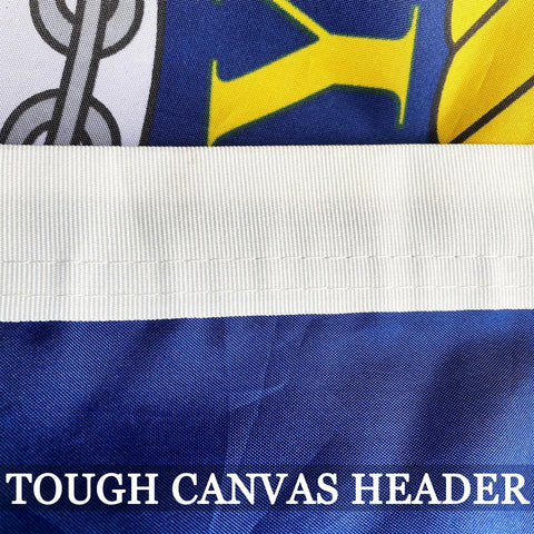 AXJBW Oxford-header navy flag reinforces edge durability during mounting.