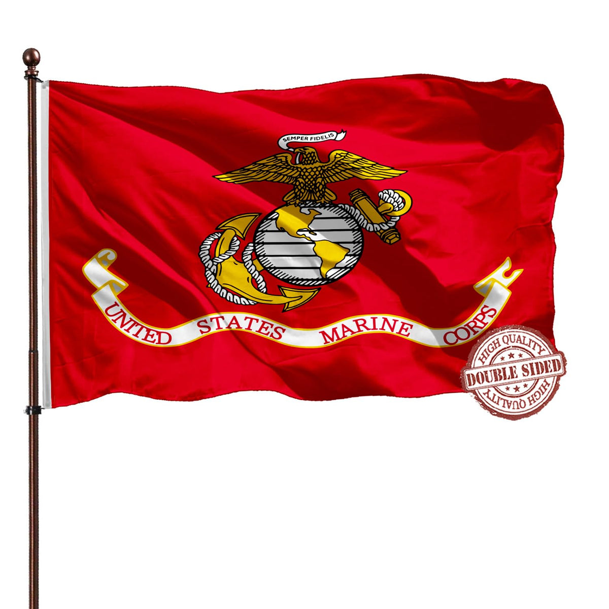 AXJBW USMC flag 3x5 double-sided displays clearly from both sides.