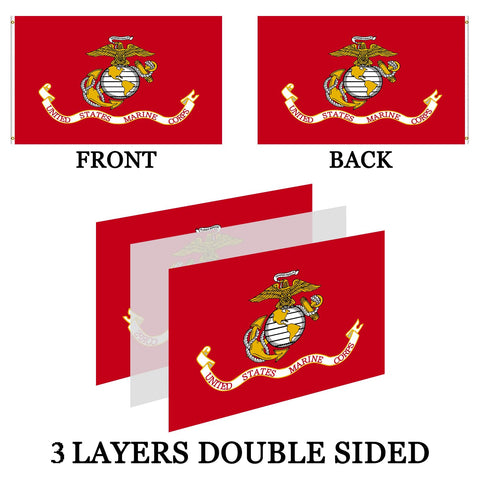 AXJBW USMC flag 3x5 oxford header and brass grommets for sturdy hanging.