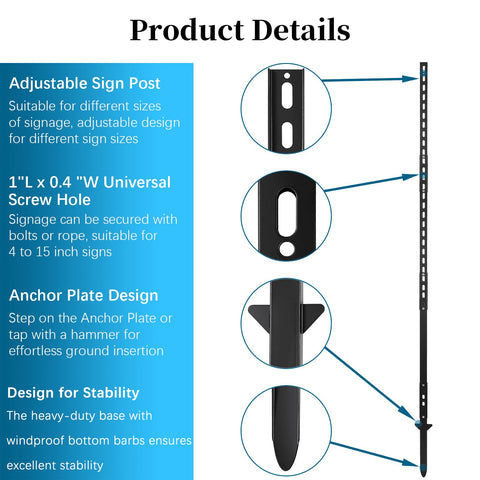 Axmorety aluminum sign post with heavy base stands firm in windy outdoor spaces.