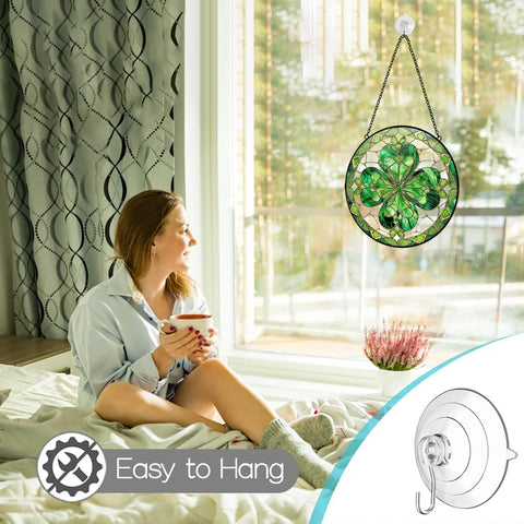 AXmospo stained glass shamrock casts shimmering color patterns.