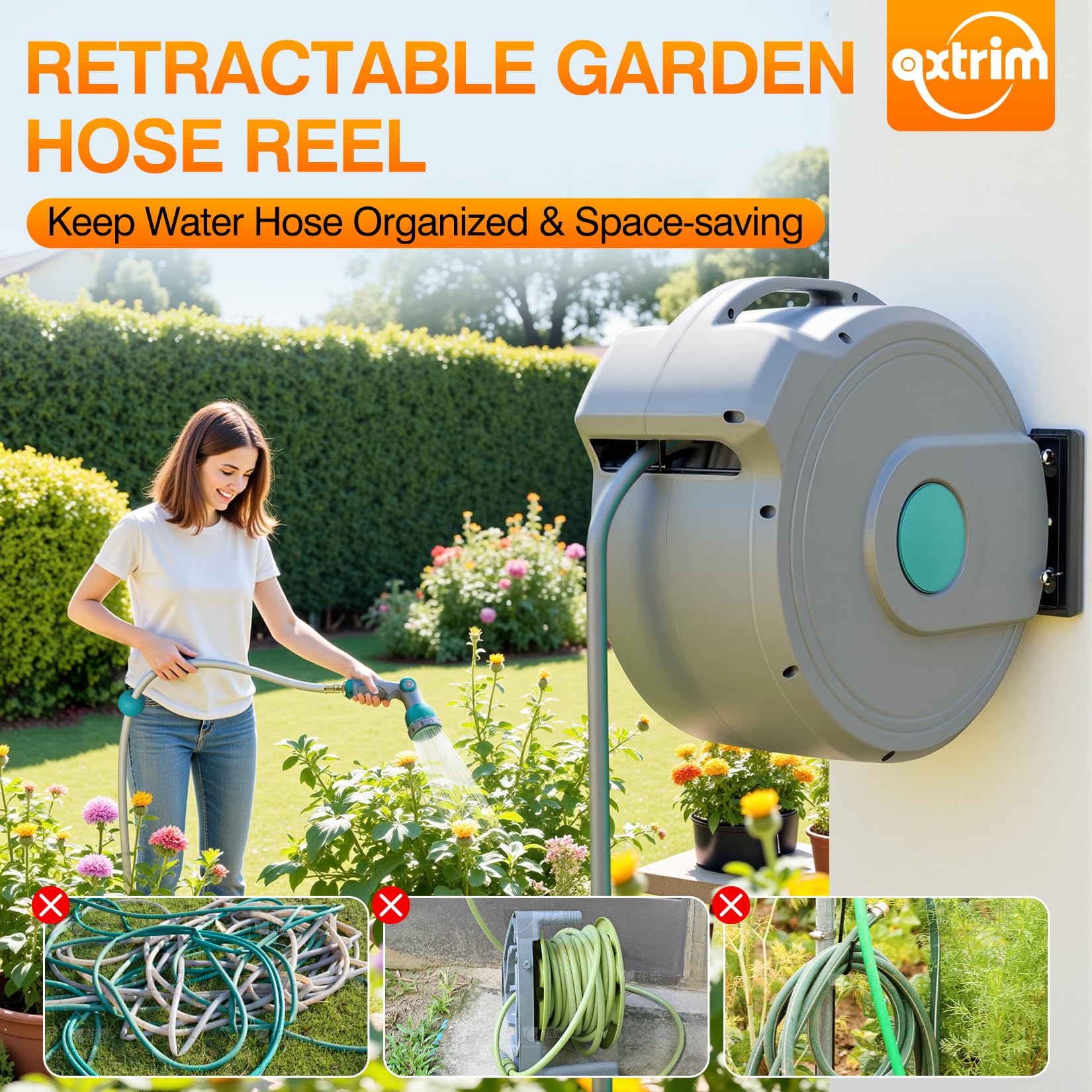 AXTRIM 100 ft hybrid hose resists kinks for smooth watering