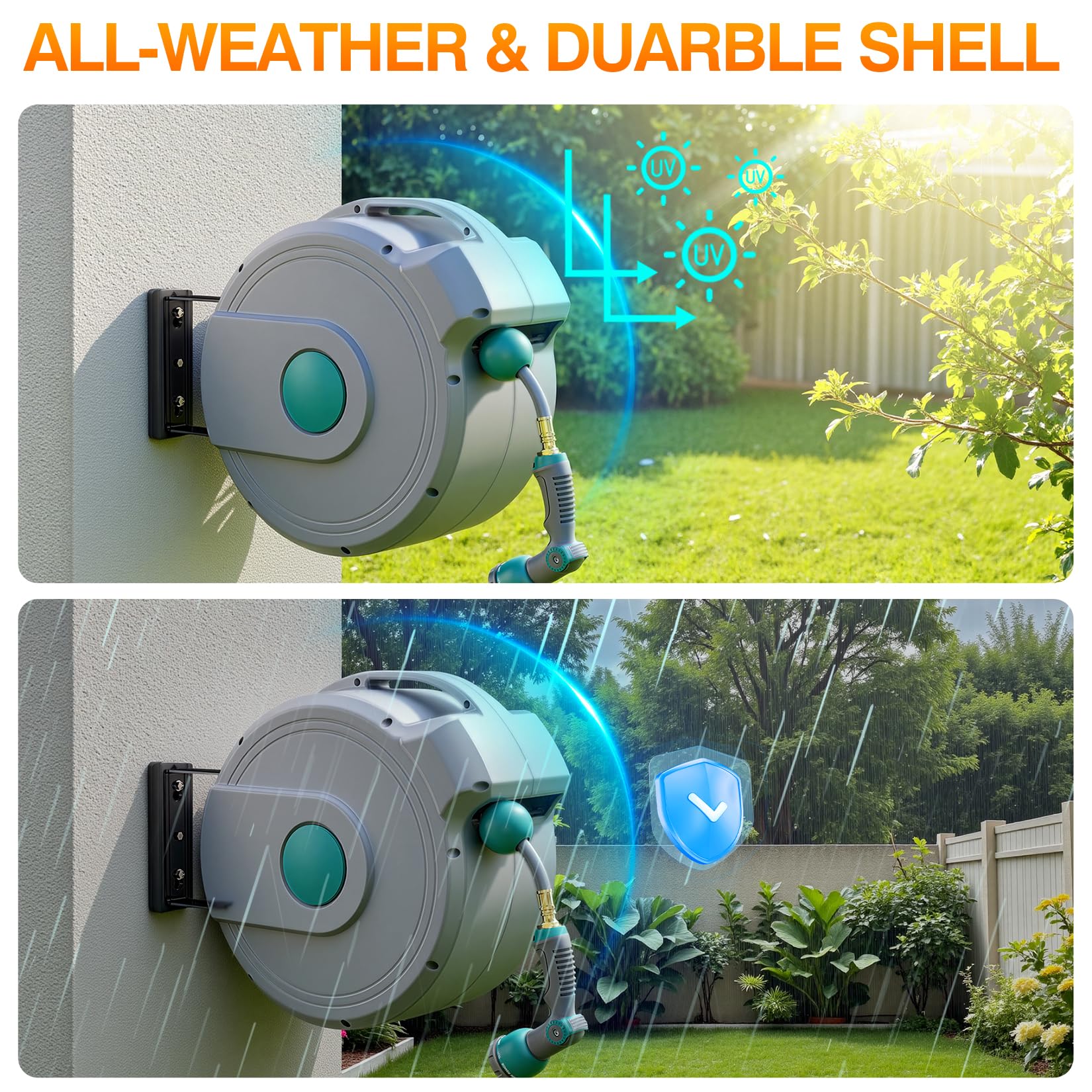 AXTRIM wall-mount hose reel ready for outdoor installation