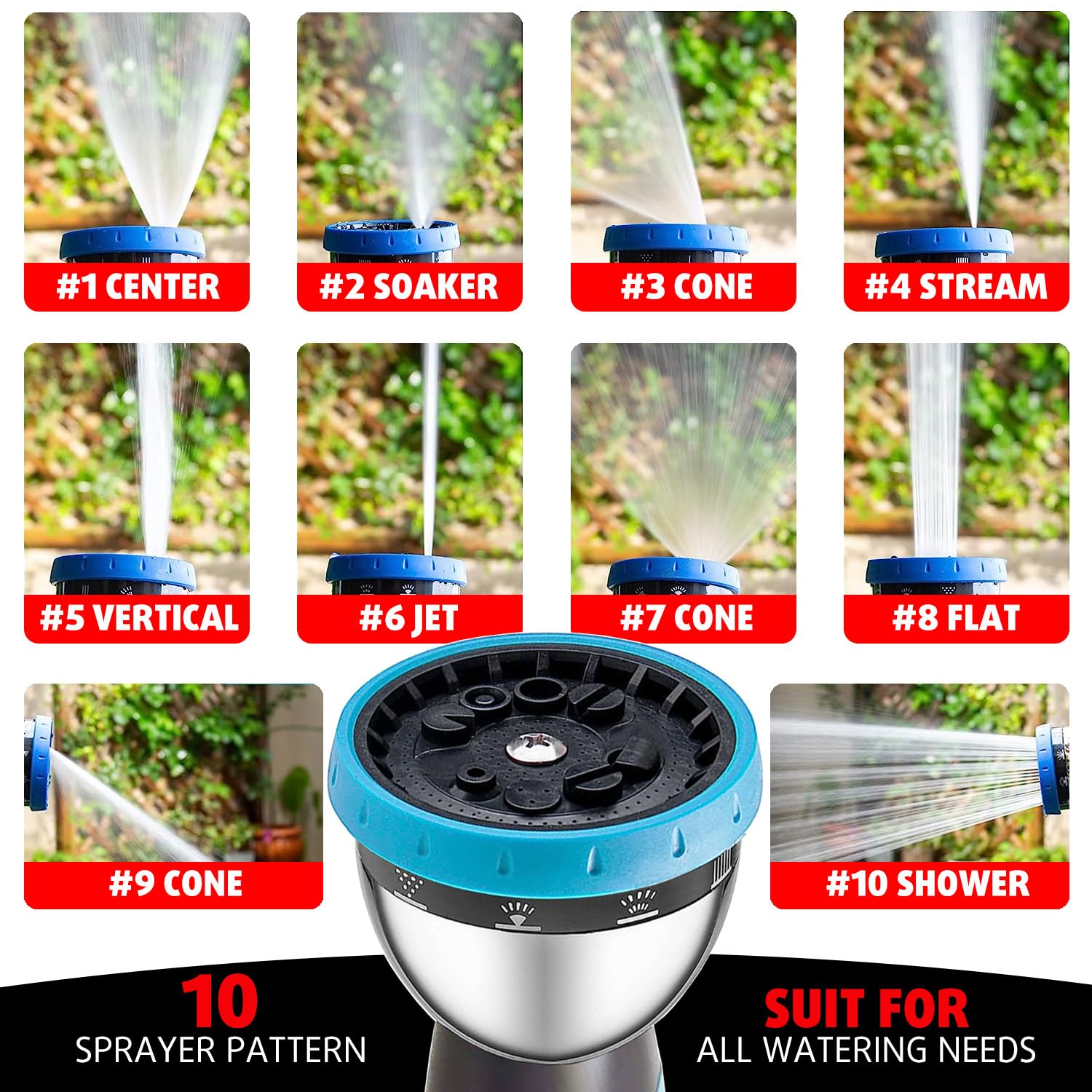 AyayaBoss garden hose nozzle offers 10 patterns for versatile tasks