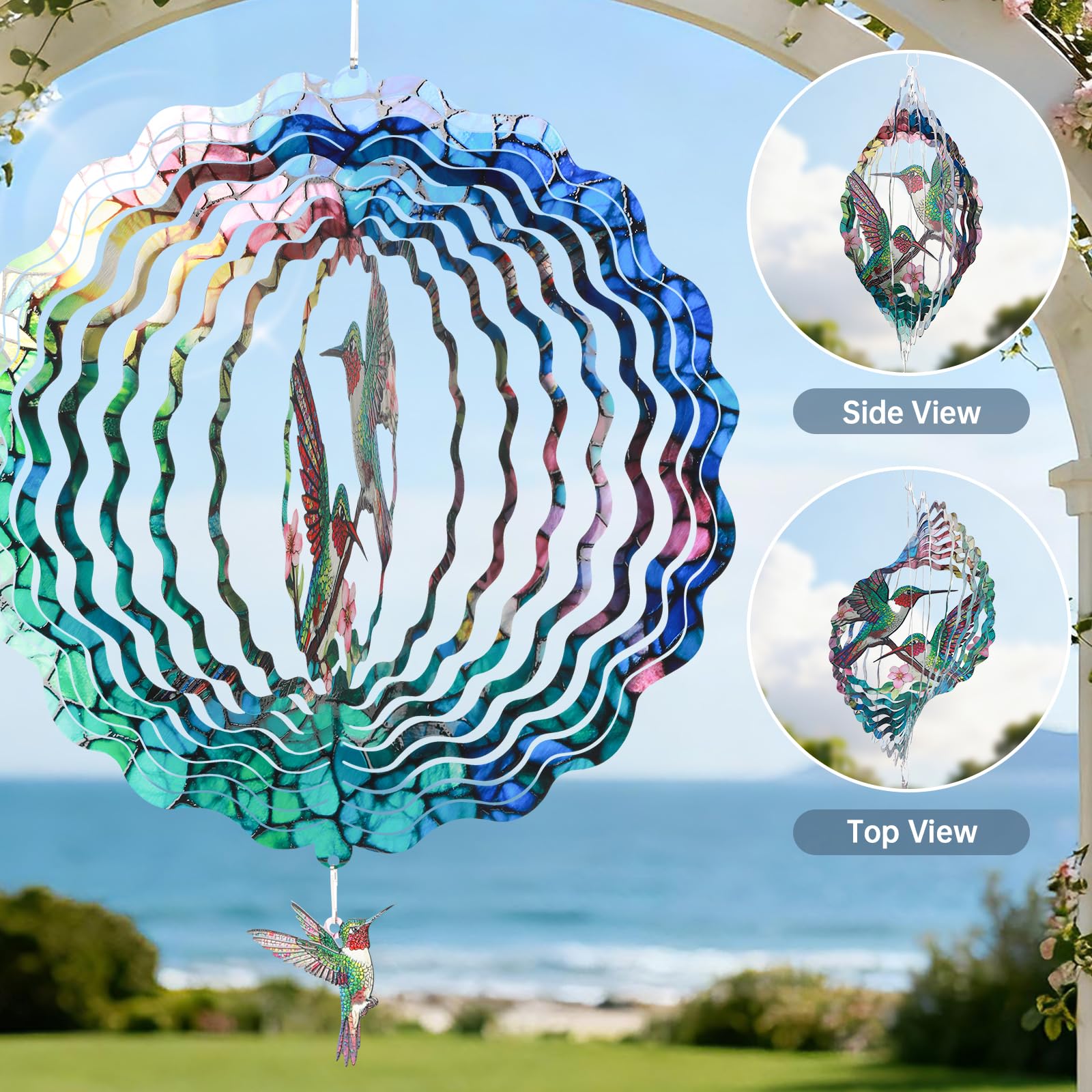 Ayadon Hummingbird Wind Spinner calming motion enhances tranquility in garden