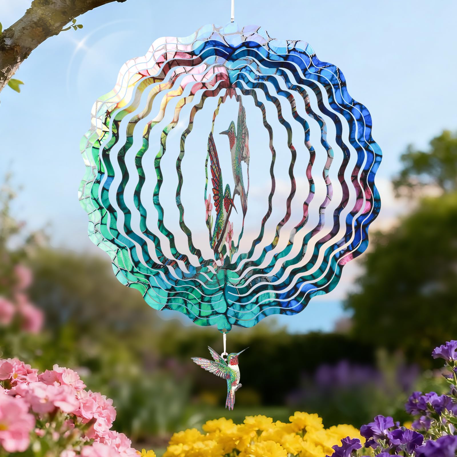 Ayadon Hummingbird Wind Spinner stainless steel construction resists rust outdoors