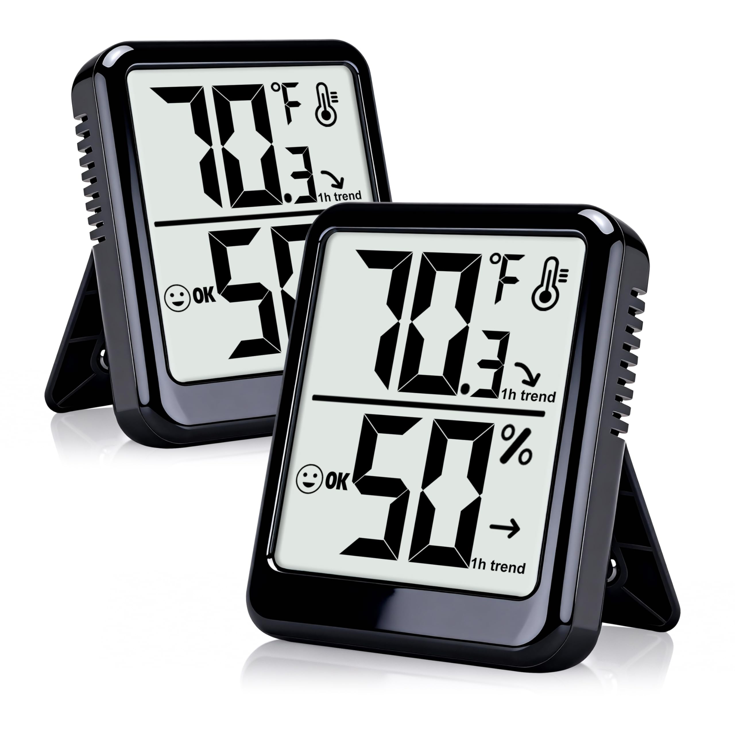Ayawiss 2-pack room thermometer hygrometer showing compact dual-pack for real-time ambient readings.