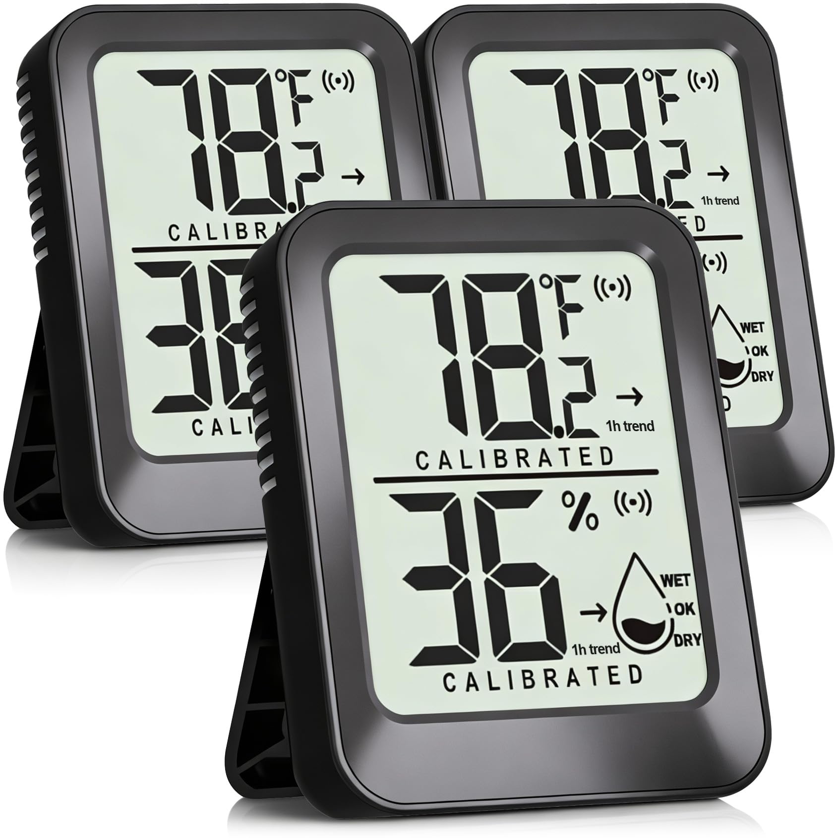 AyayaBoss 3-pack room thermometer front view provides real-time temperature and humidity readings.