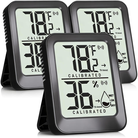 AyayaBoss 3-pack room thermometer front view provides real-time temperature and humidity readings.