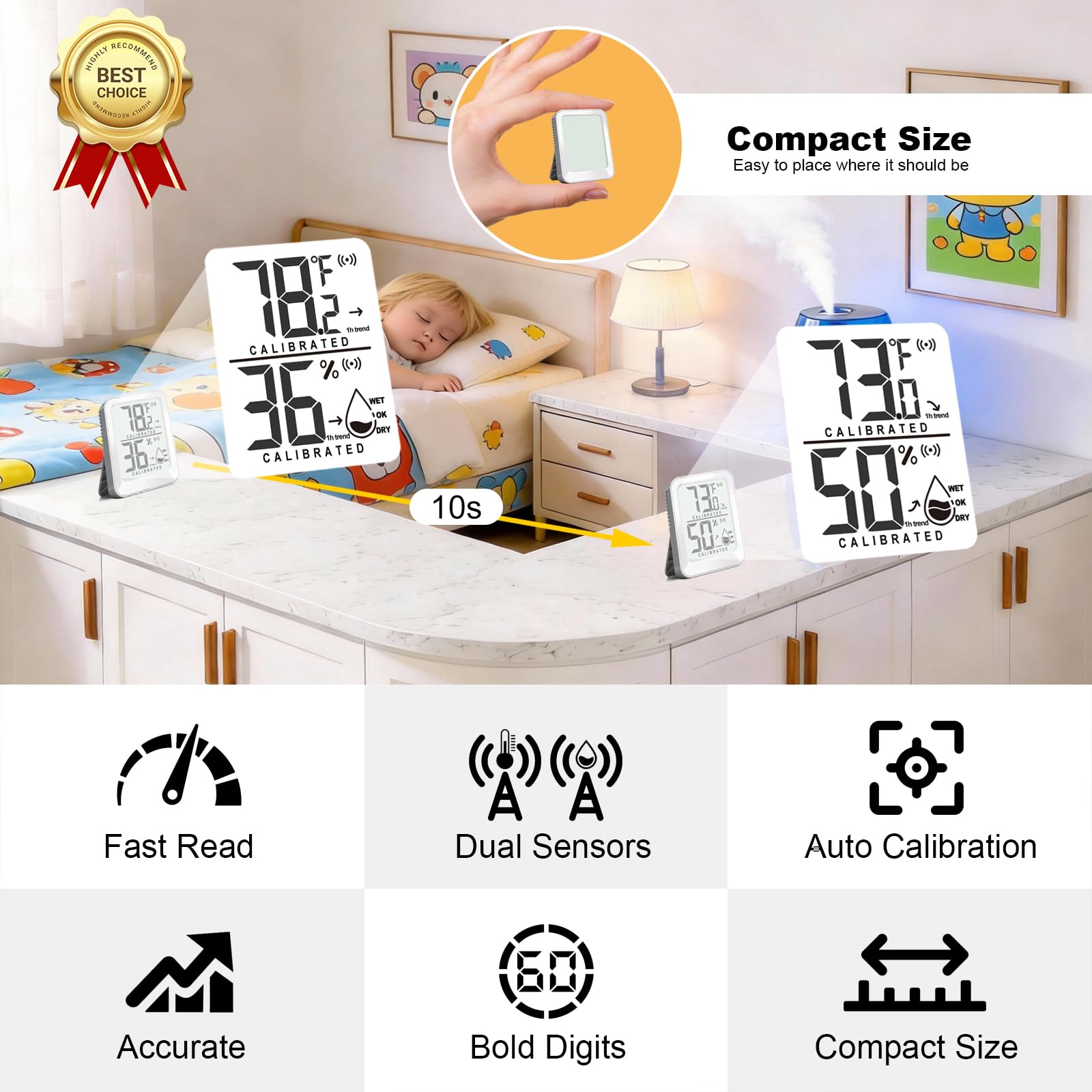 AyayaBoss compact indoor thermometer ideal for bedrooms and living spaces