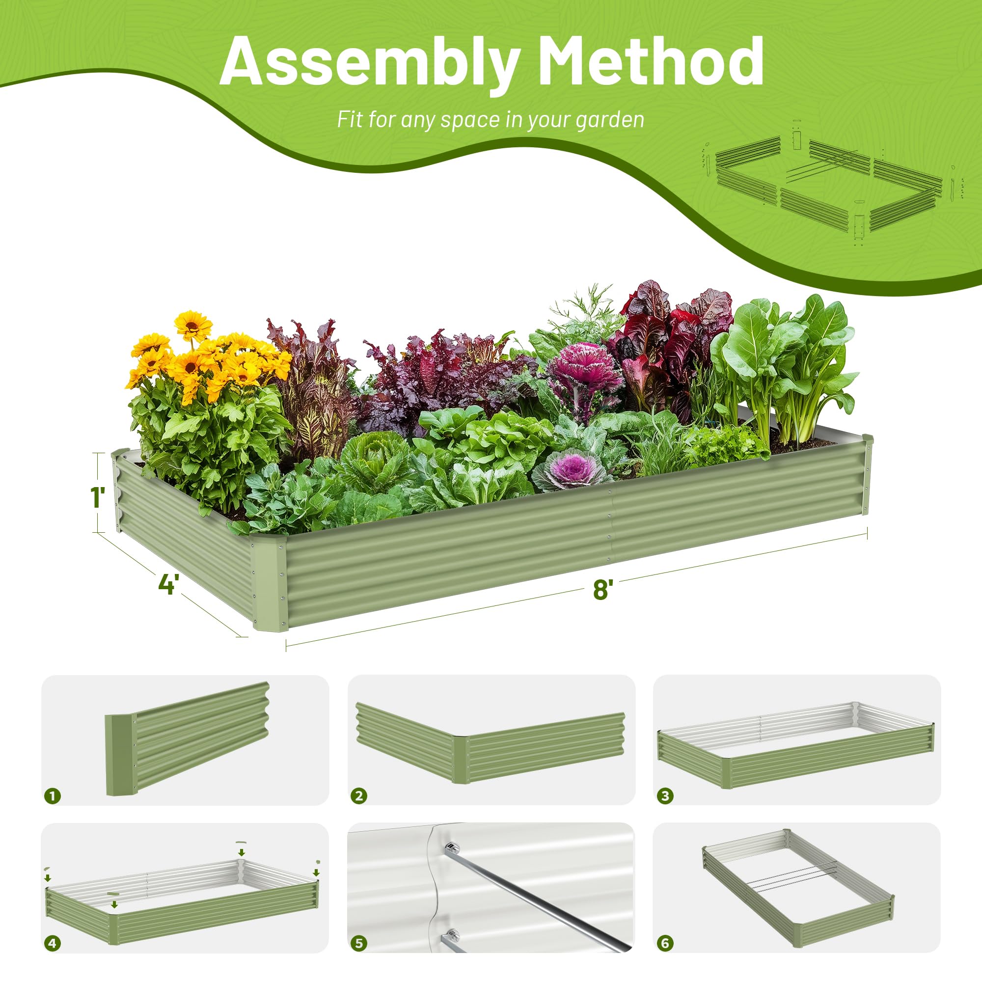 Ayen Guard durable galvanized steel bed resists corrosion for long lasting garden use.