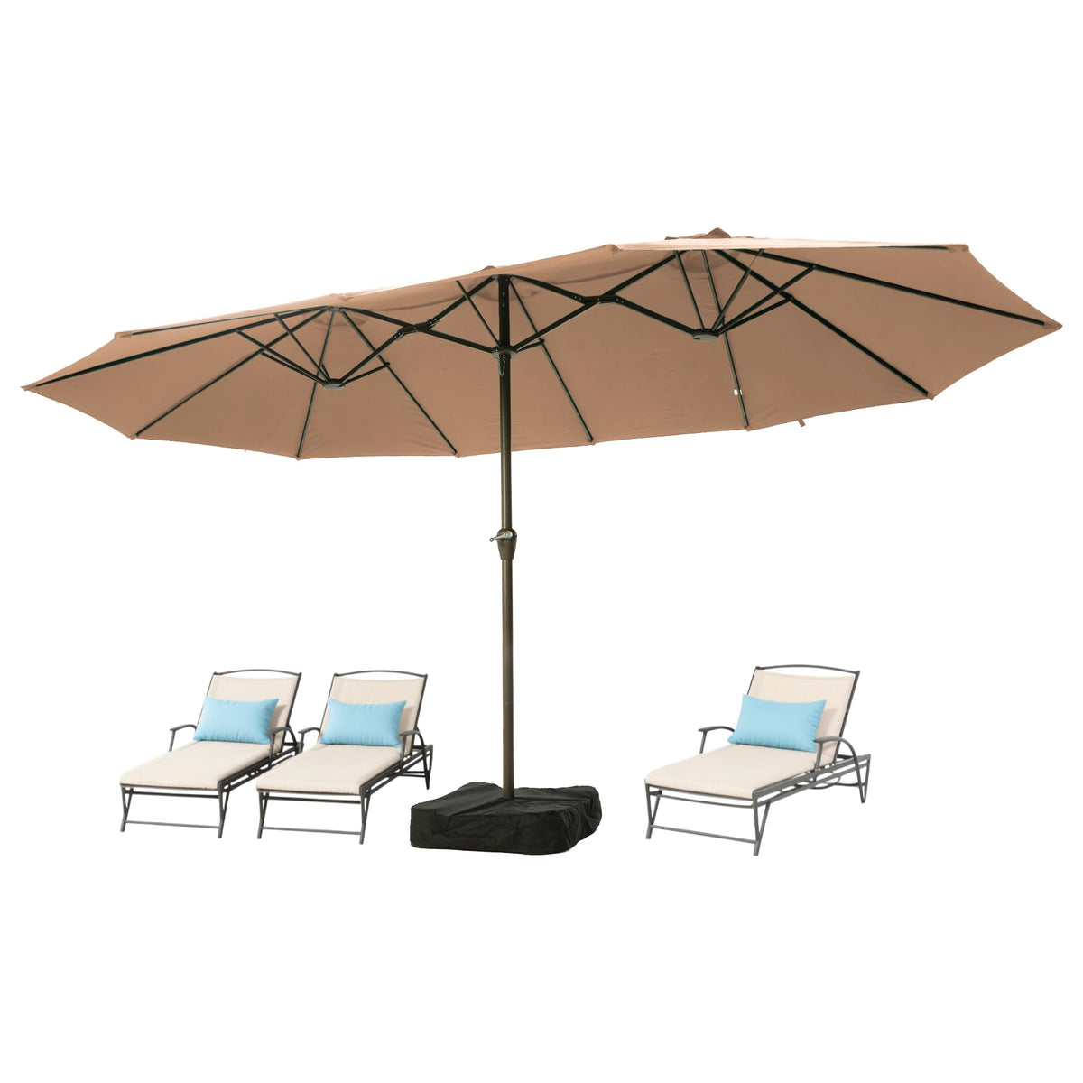 Ayge 15ft patio umbrella base stabilizes outdoor shade with cross base and sandbags