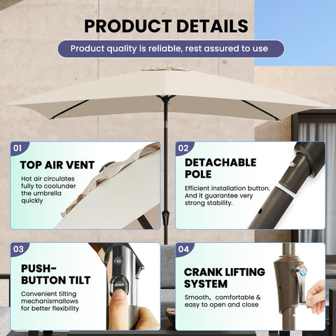 Ayge patio umbrella crank operation with smooth handle for easy opening.