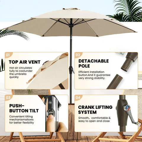 Ayge 7.5ft umbrella crank tilt for easy shade adjustment.