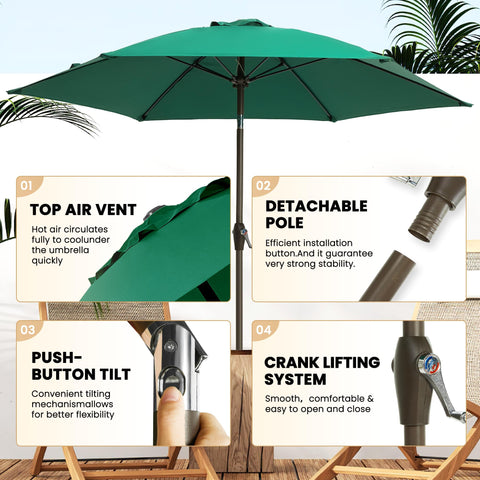 Ayge 7.5ft umbrella crank tilt enables easy shade adjustment.