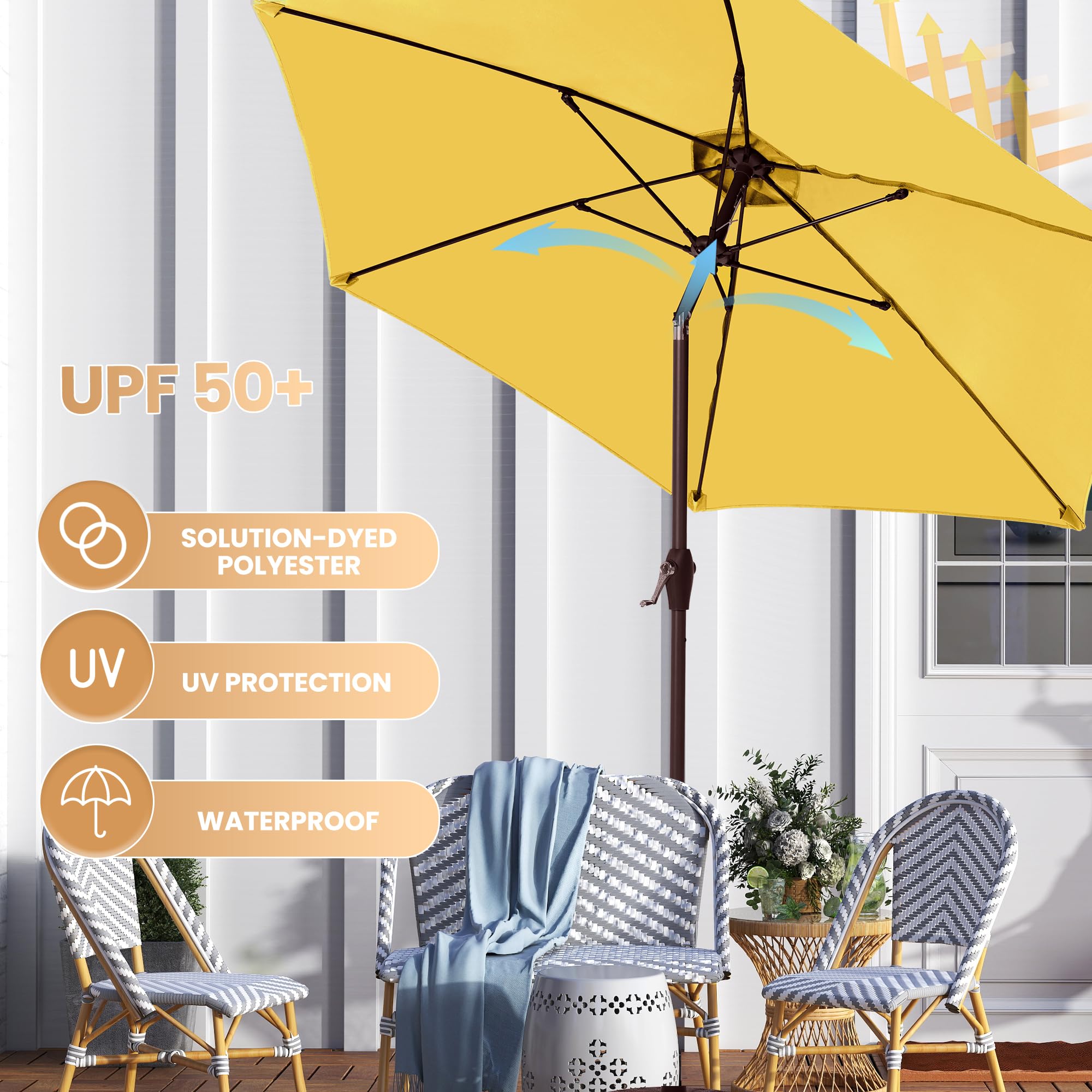 Ayge umbrella with fiberglass ribs highlights lightweight strength against breezes.