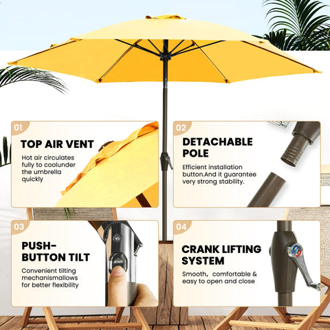 Ayge 7.5ft umbrella tilt-crank demonstrates easy shade adjustment for changing sun angles.