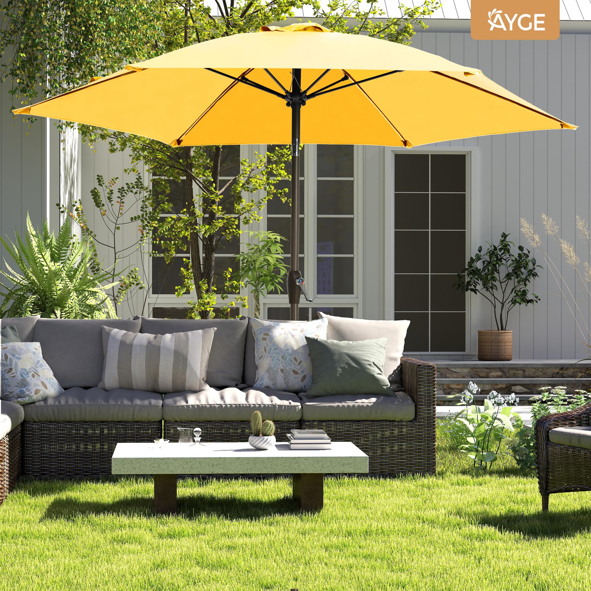 Ayge 7.5ft umbrella weather durability supports long-lasting outdoor shade.