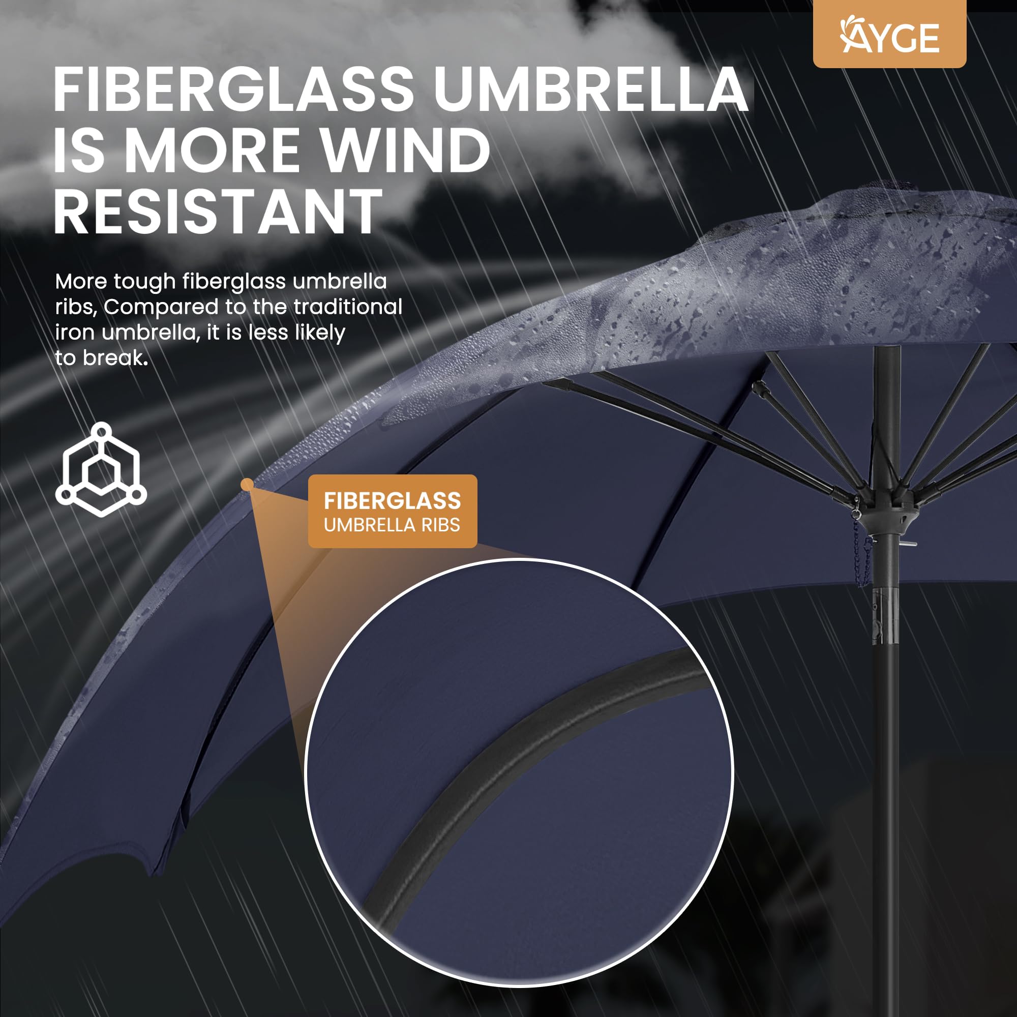 Ayge 7.5ft umbrella crank tilt system enables easy adjustable shade.