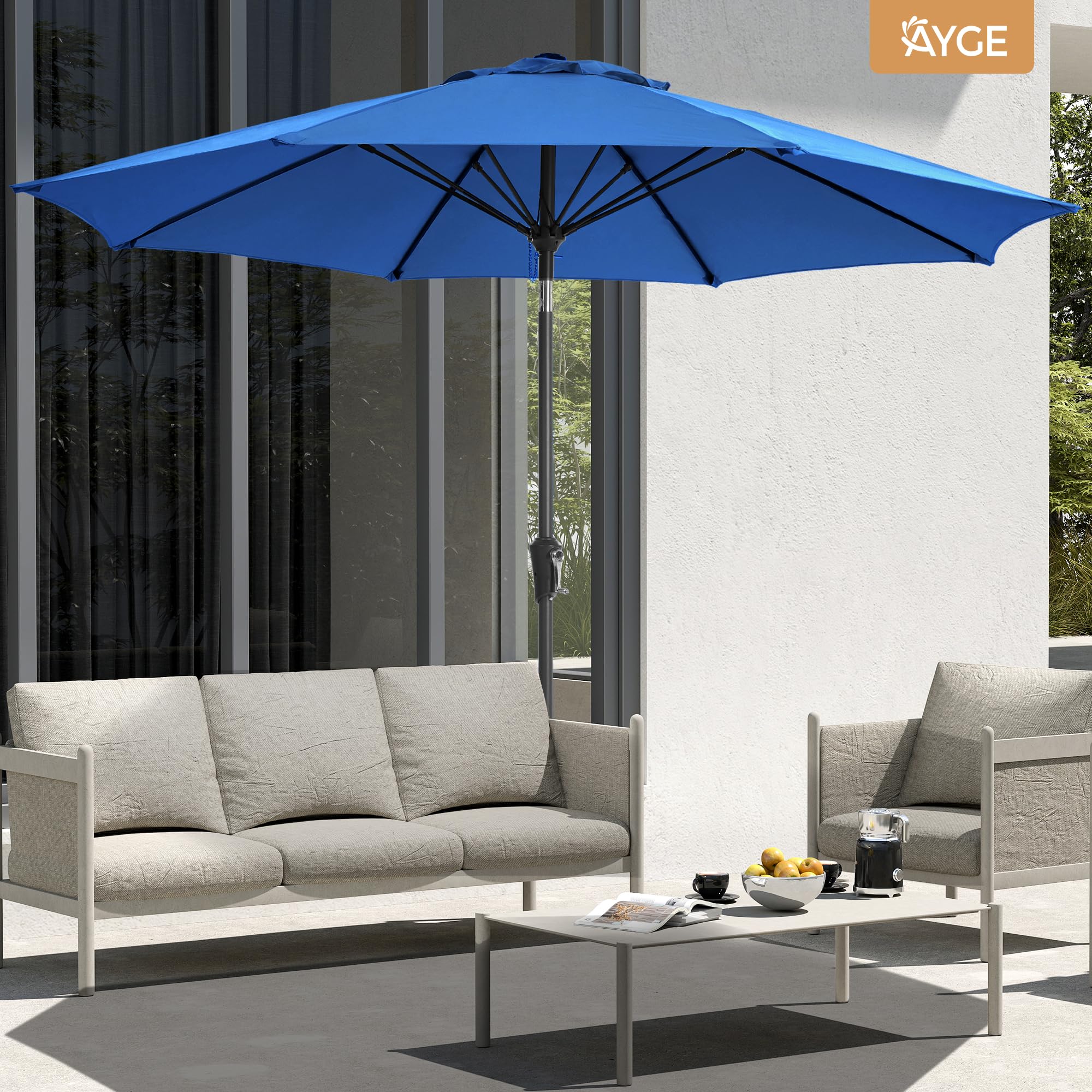 Ayge 8 fiberglass ribs offer sturdy support against breezy days.