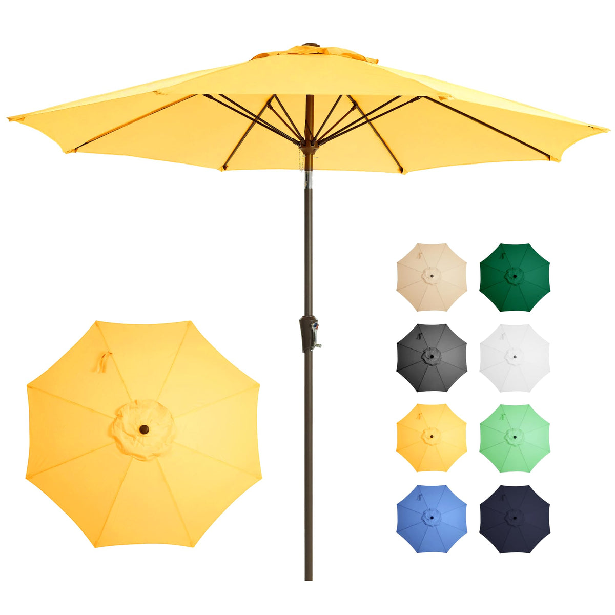 Ayge 9ft outdoor umbrella canopy provides broad shade with UV protection.