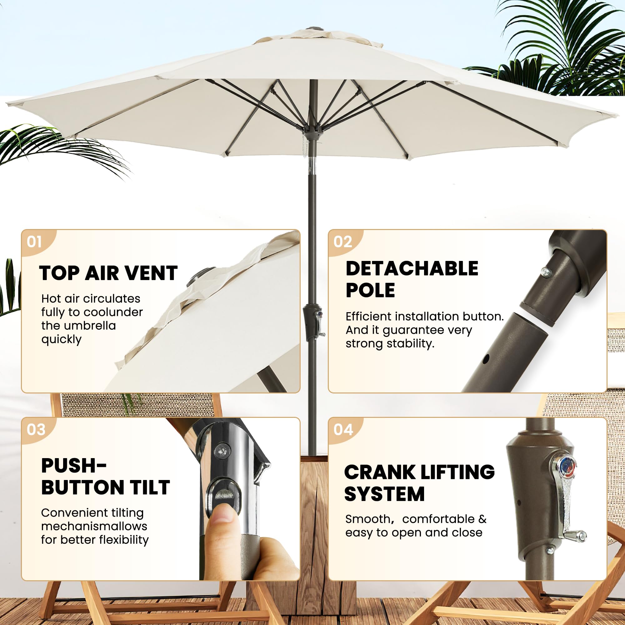 Ayge 9ft umbrella crank tilt mechanism enables easy height and angle adjustment