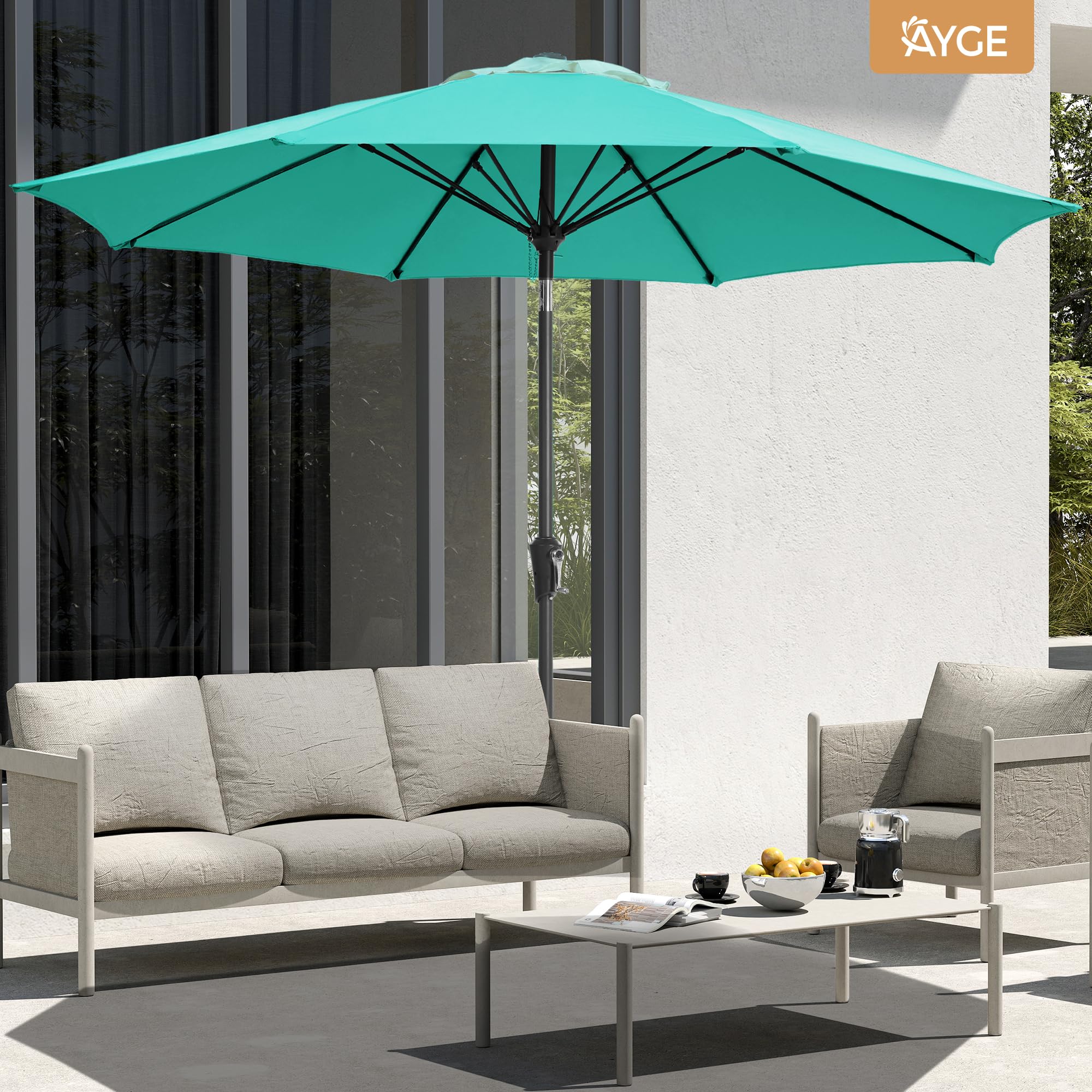 Ayge 9ft umbrella heavy-duty frame with fiberglass ribs for stability