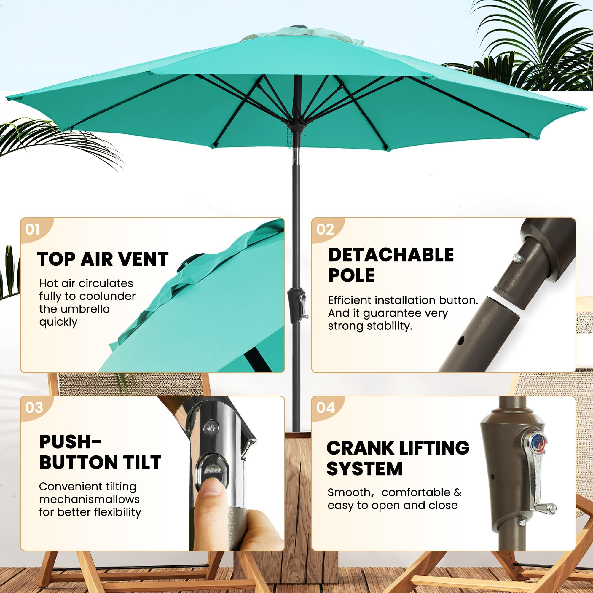 Ayge 9ft umbrella vented canopy for airflow and wind resistance