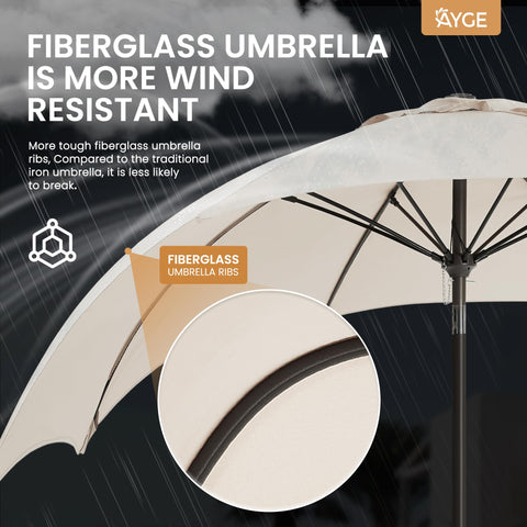 Ayge 9ft umbrella open white canopy providing wide outdoor shade