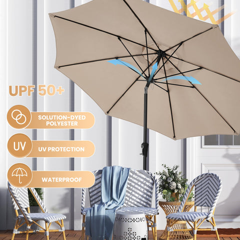 Ayge beige canopy offers fade resistant sun protection.